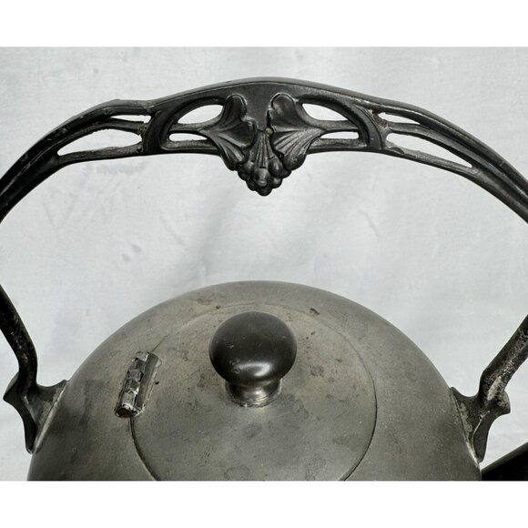 Antique Queen City Silver Co Pewter Teapot With Ornate Handle & Spout - Picture 3 of 12